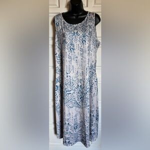 Sleeveless Blue and White Midi Dress - Casual Printed Summer Dress